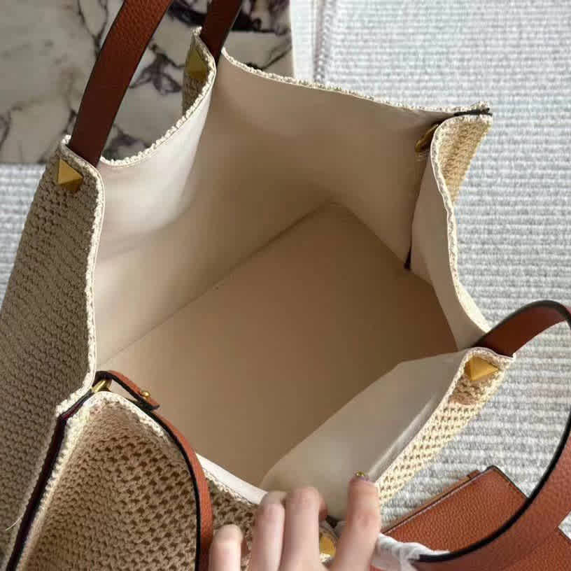 Valentino Garavani Medium Straw Summer Cream Tote Bag-1