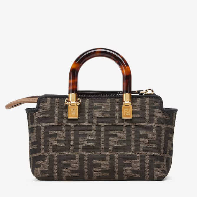 Fendi By The Way Mini Small brown FF fabric Boston bag-2