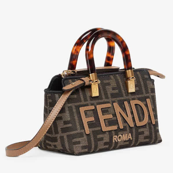 Fendi By The Way Mini Small brown FF fabric Boston bag-1
