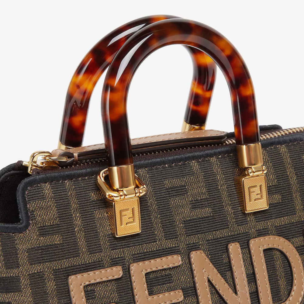 Fendi By The Way Mini Small brown FF fabric Boston bag-4