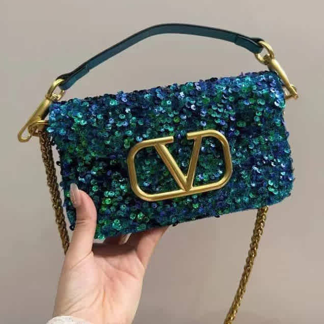 Valentino VLOGO small embellished Turq Blue leather shoulder bag-thumb-0