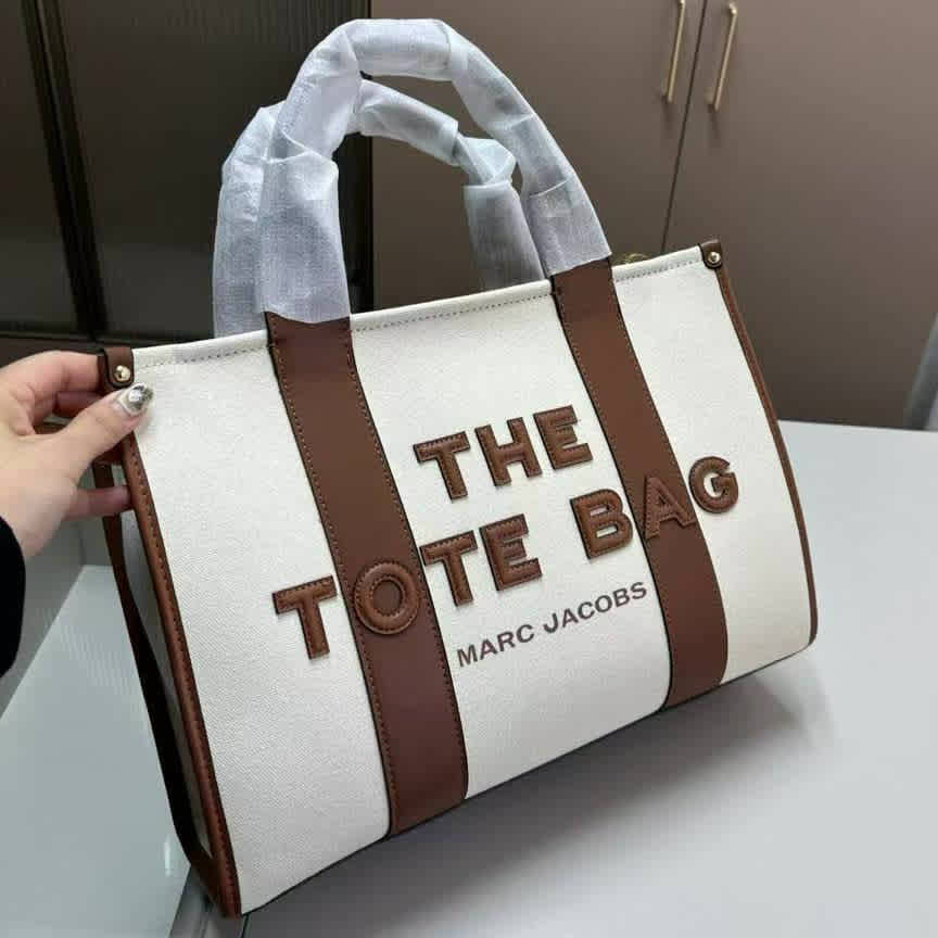 Marc Jacobs Canvas White Leather Tote Bag-thumb-0