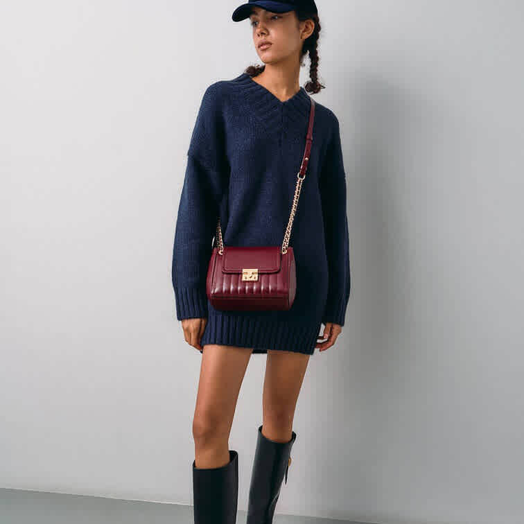 Charles & Keith Axel Faux Suede Wine Bowling-thumb-6