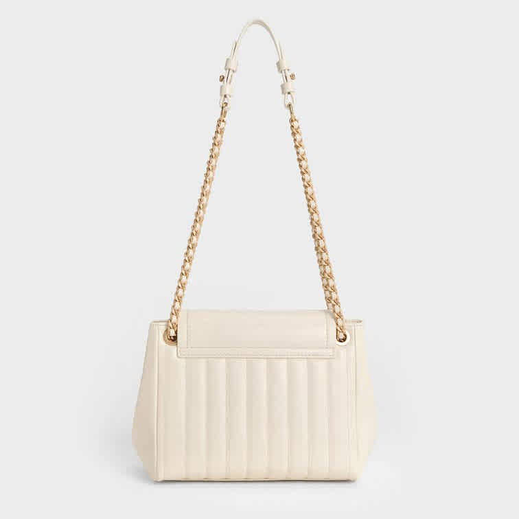 Charles & Keith Axel Faux Suede White Bowling Bag-1
