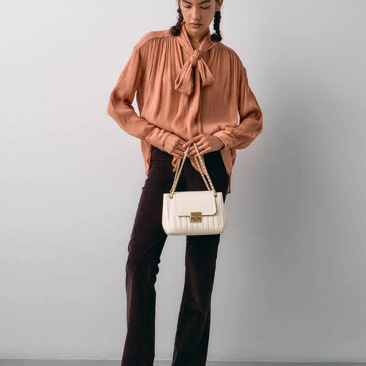 Charles & Keith Axel Faux Suede White Bowling Bag-6