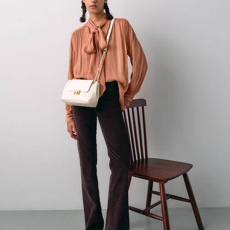 Charles & Keith Axel Faux Suede White Bowling Bag-7