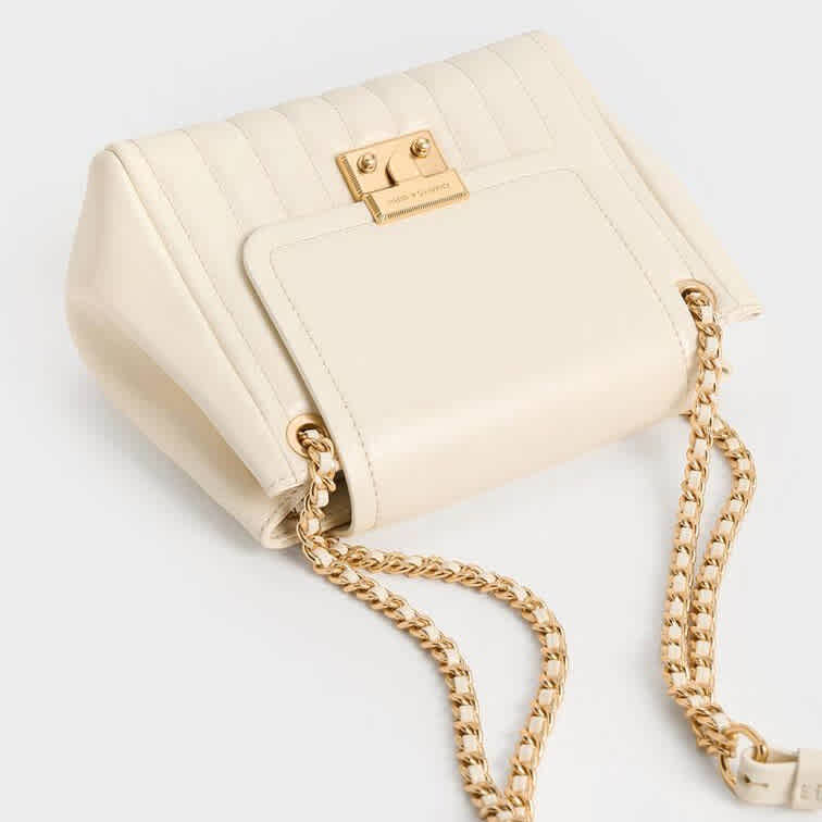 Charles & Keith Axel Faux Suede White Bowling Bag-3