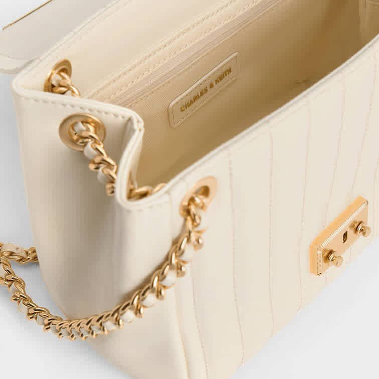 Charles & Keith Axel Faux Suede White Bowling Bag-4