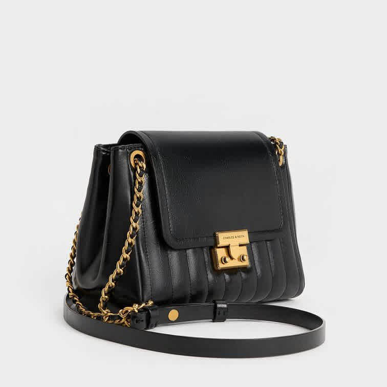 Charles & Keith Axel Faux Suede Black Bowling Bag-thumb-2