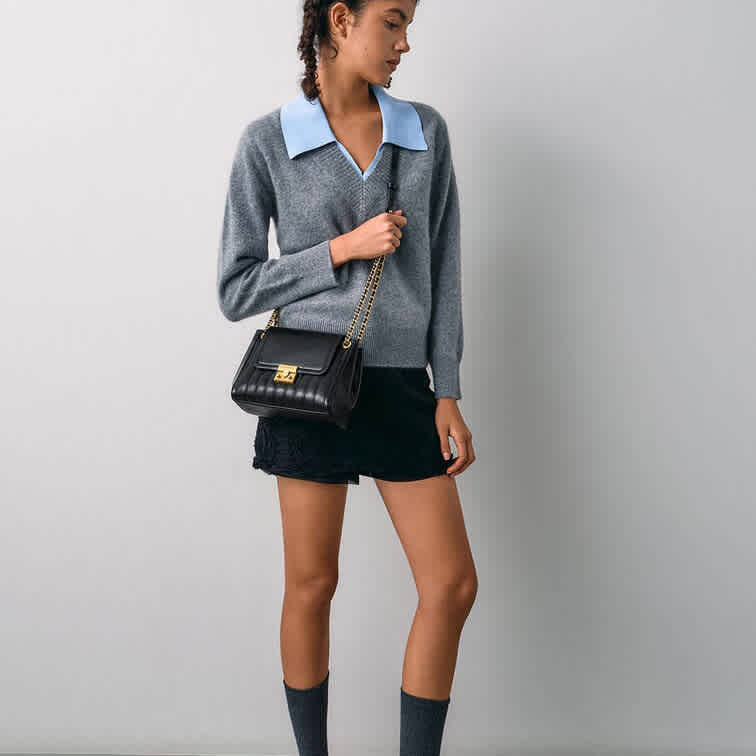 Charles & Keith Axel Faux Suede Black Bowling Bag-thumb-5