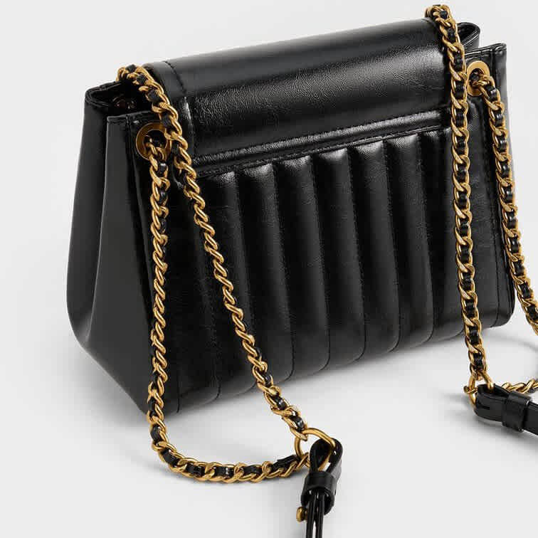 Charles & Keith Axel Faux Suede Black Bowling Bag-thumb-3