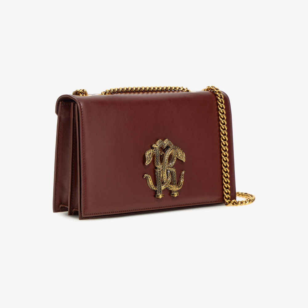 Roberto Cavalli Monogram Mirror Snake Wine Shoulder Bag-thumb-2