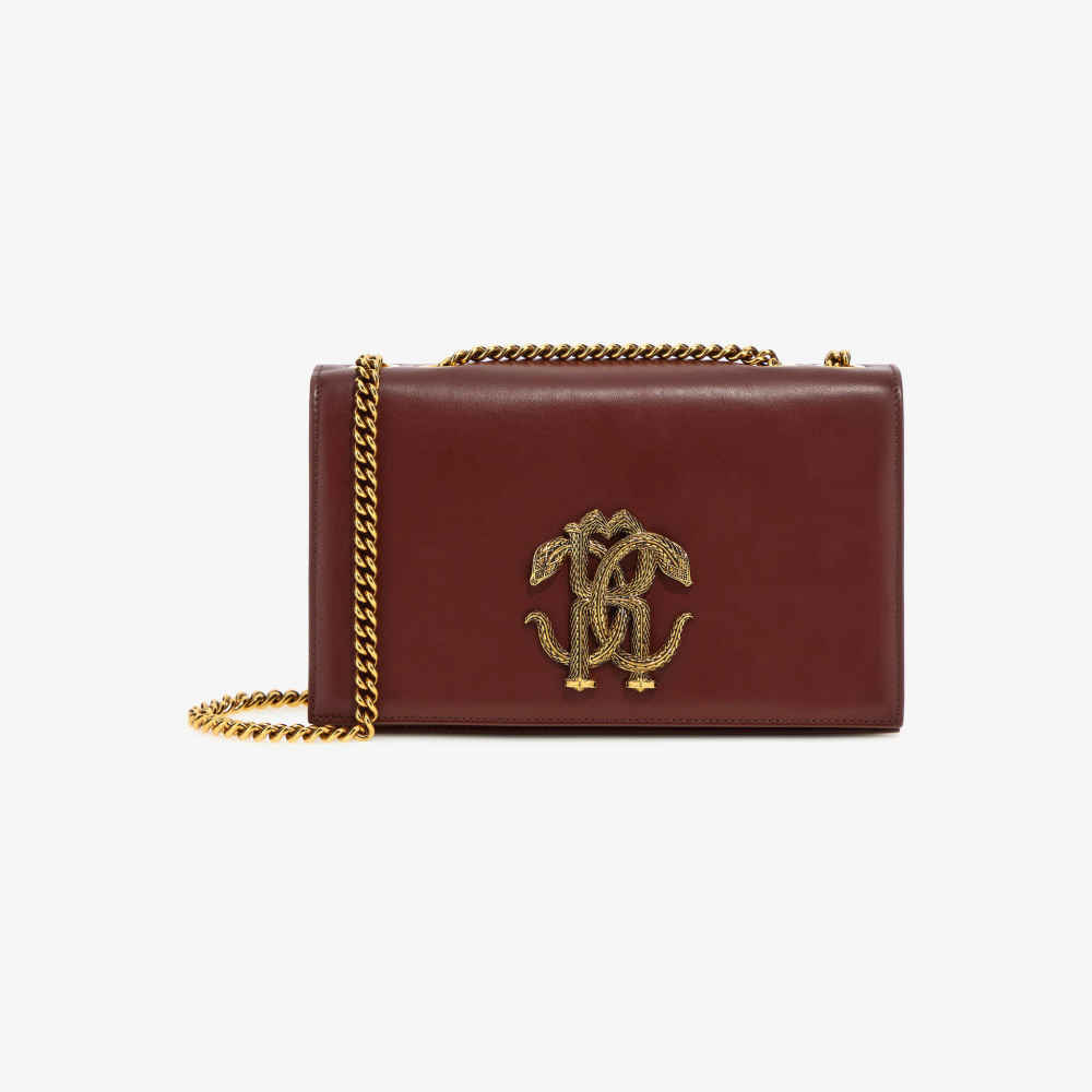 Roberto Cavalli Monogram Mirror Snake Wine Shoulder Bag-thumb-0