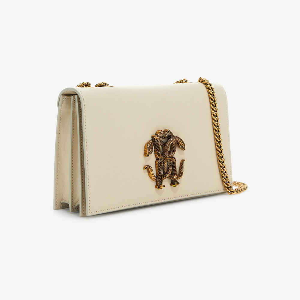 Roberto Cavalli Monogram Mirror Snake White Shoulder Bag-2