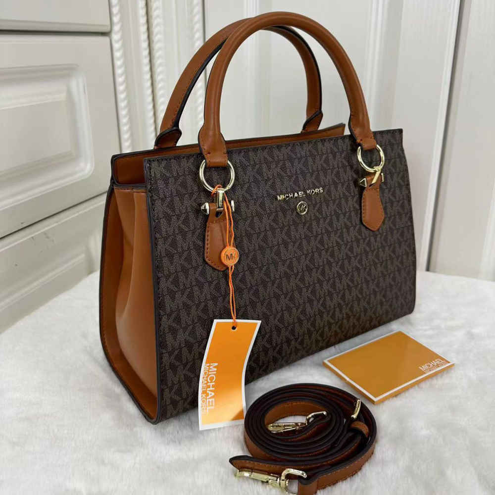 Michael Kors Jet Set Medium Logo Pocket Brown Tote Bag-thumb-0