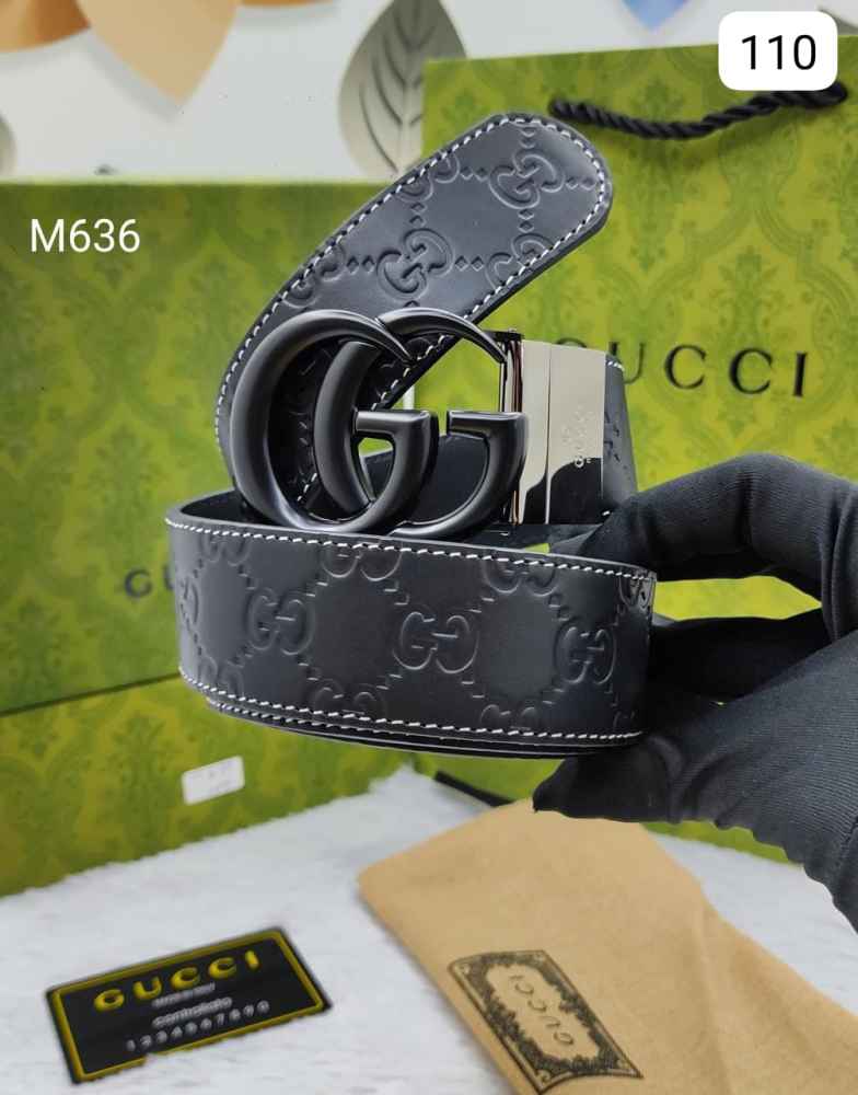 Gucci Black Premium Quality Leather Belt-thumb-0