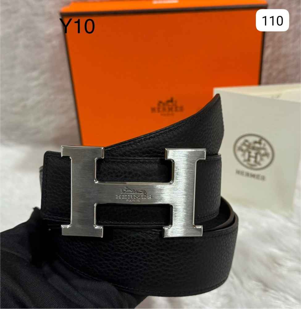 Hermes Silver Premium Quality Leather Belt-thumb-0
