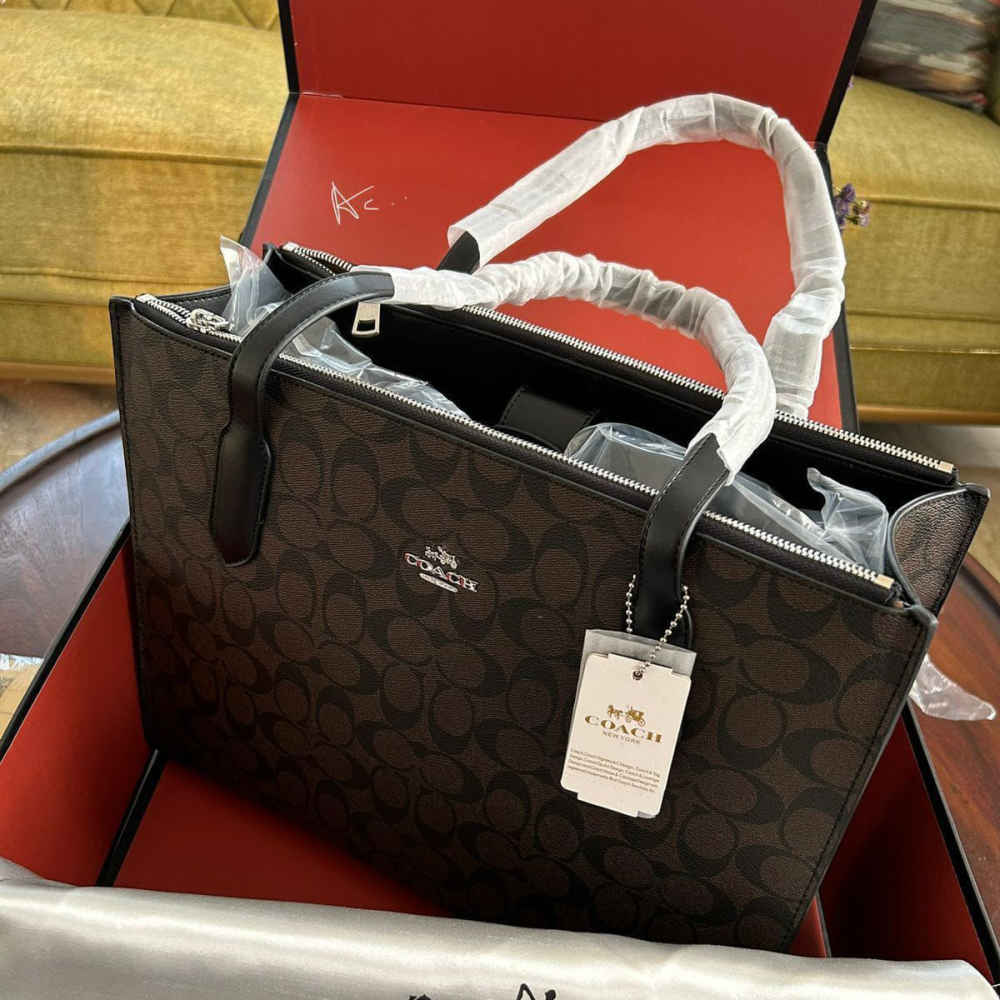 Coach Coffee Nina Tote Bag In Signature Canvas-thumb-0