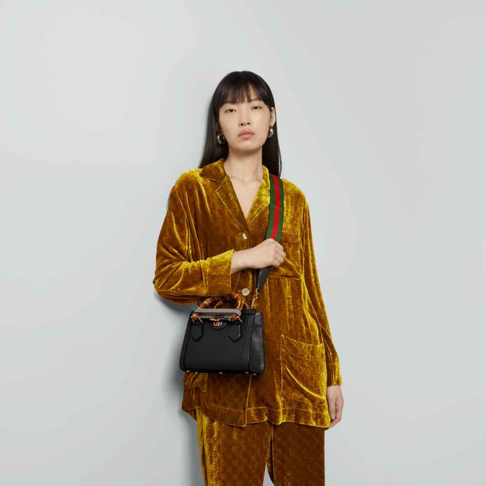 Gucci Diana Bamboo Black Leather Large Handbag-8