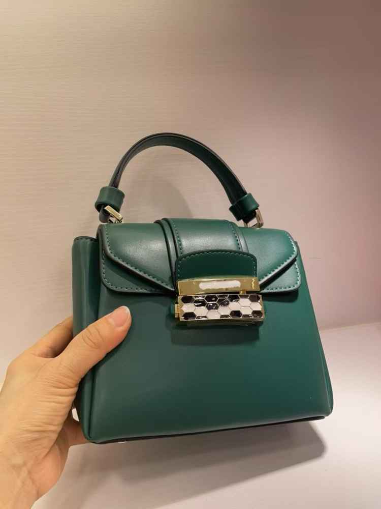 Bvlgari Serpenti Viper Top Handle Green Leather Bag-thumb-0
