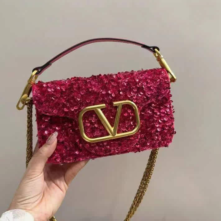 Valentino VLOGO small embellished Red leather shoulder bag-thumb-0