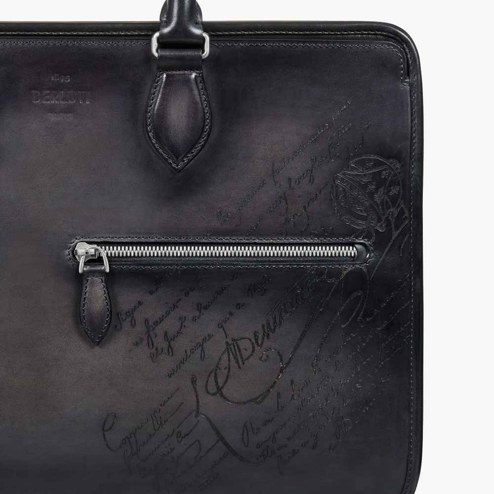 Un Jour Scritto Berluti Black Leather Briefcase-thumb-4
