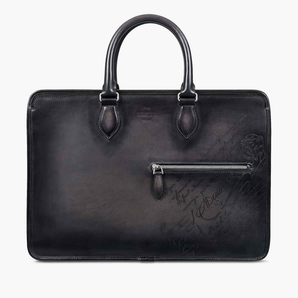 Un Jour Scritto Berluti Black Leather Briefcase-thumb-0