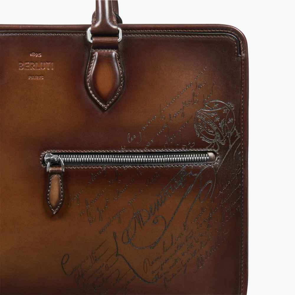 Un Jour Scritto Berluti Brown Leather Briefcase-3