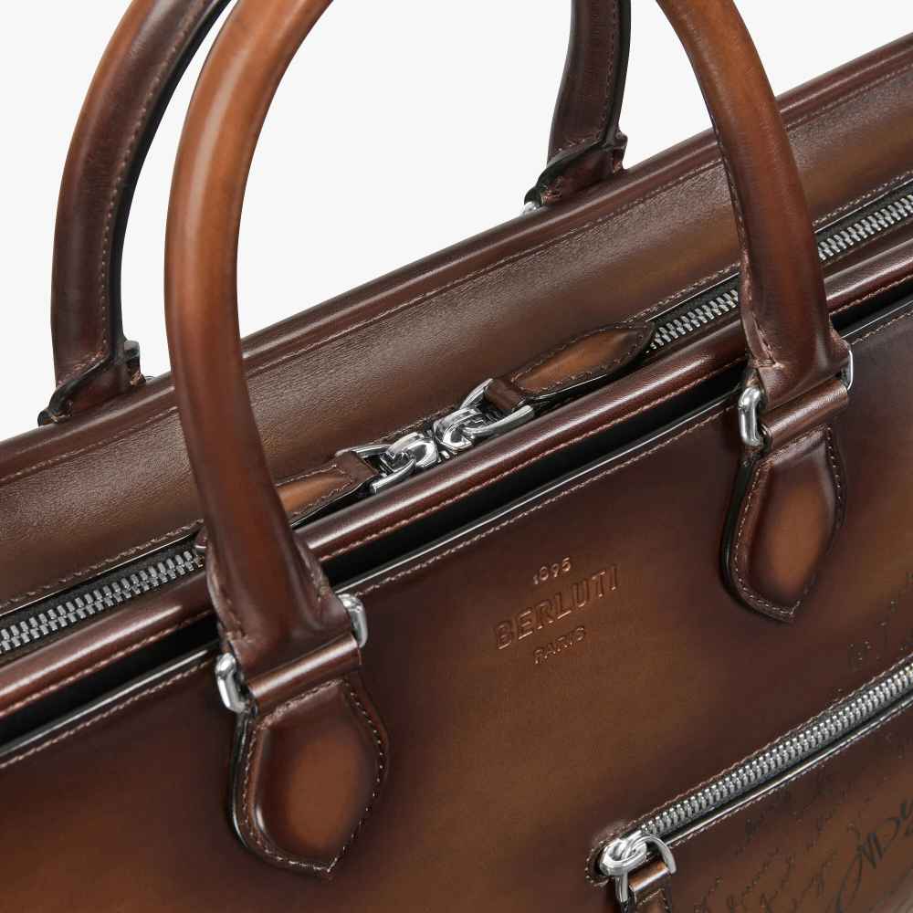Un Jour Scritto Berluti Brown Leather Briefcase-4