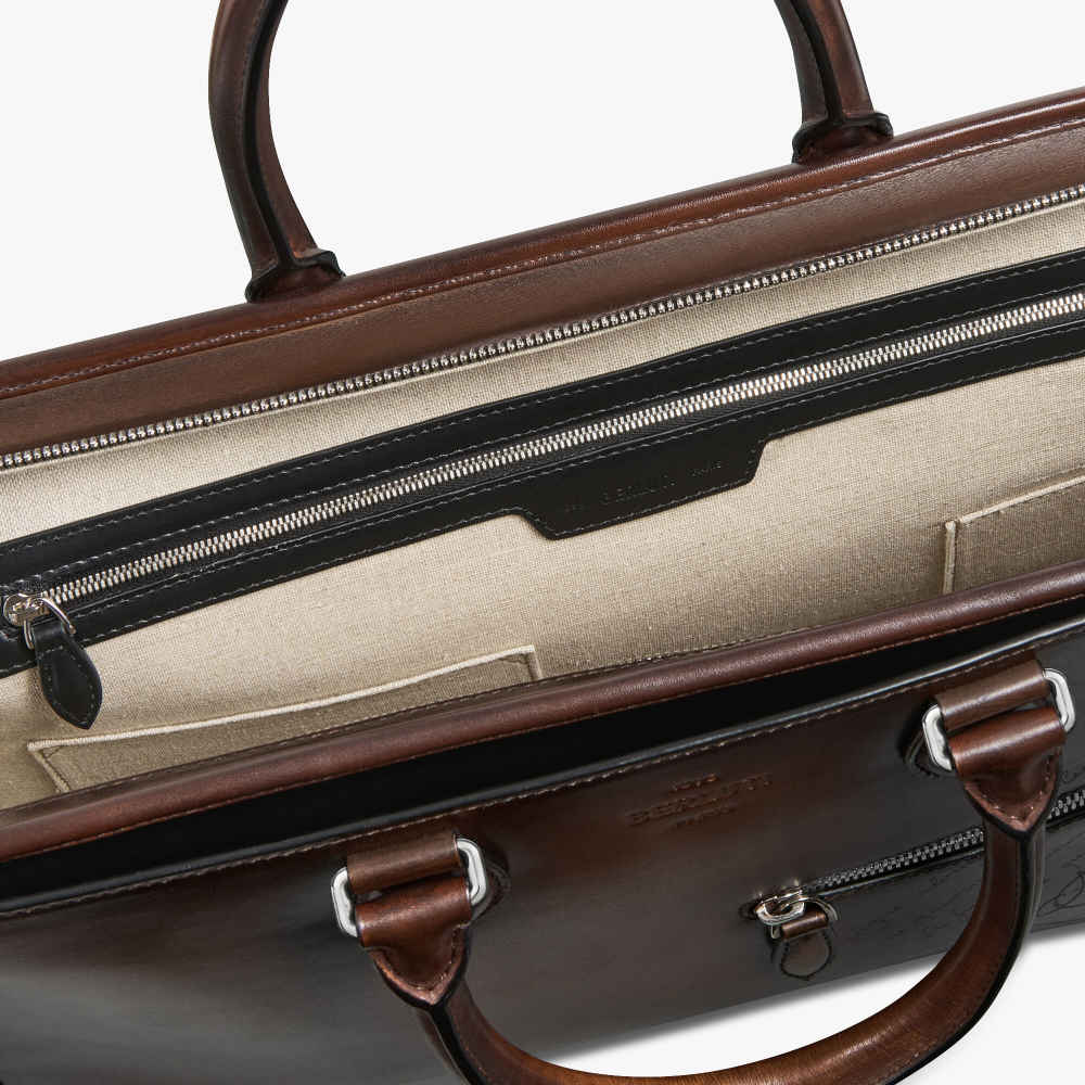 Un Jour Scritto Berluti Brown Leather Briefcase-5