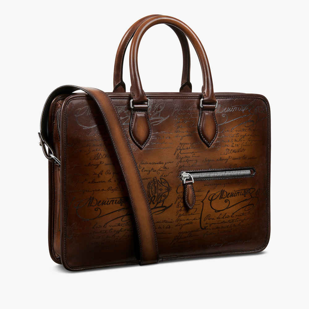 Un Jour Mini Scritto Berluti Brown Leather Briefcase-thumb-3