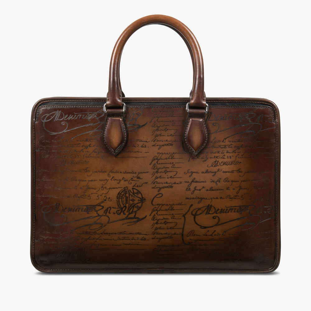 Un Jour Mini Scritto Berluti Brown Leather Briefcase-thumb-1