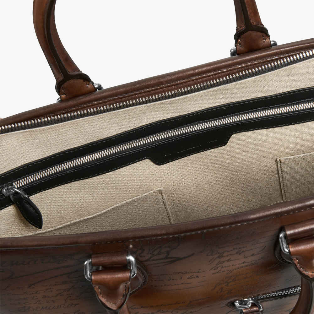 Un Jour Mini Scritto Berluti Brown Leather Briefcase-thumb-6