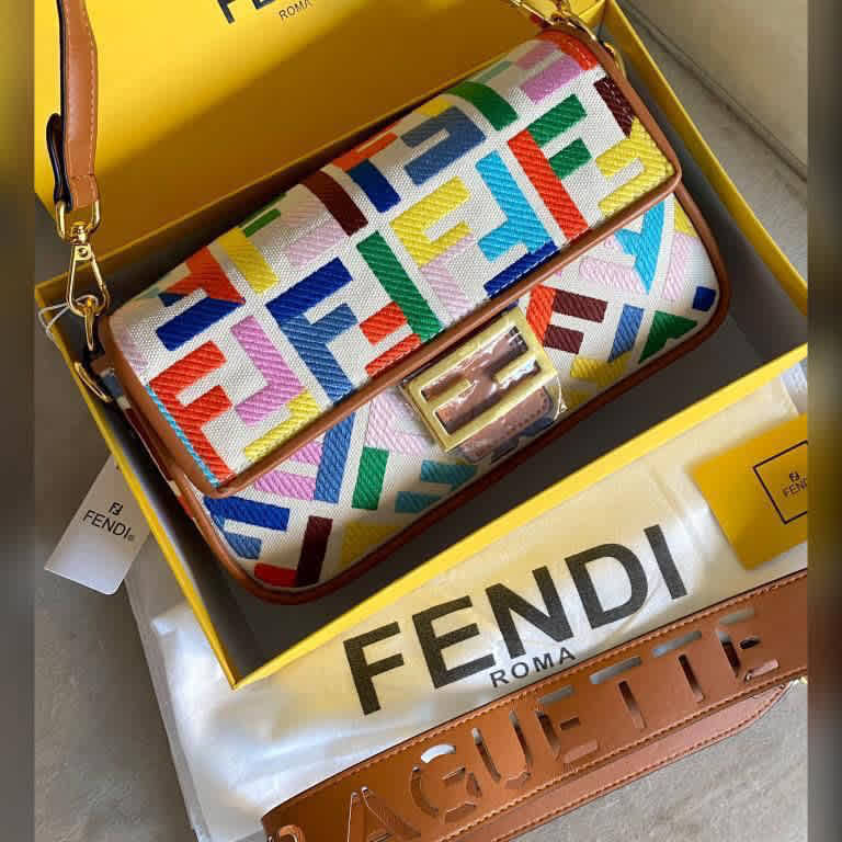 Fendi Baguette FF embroidery Multicolor canvas bag-1