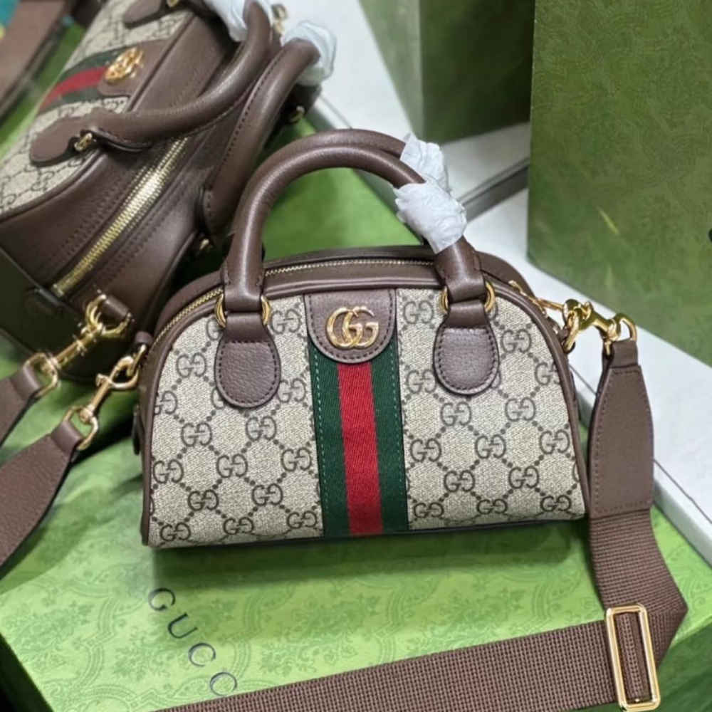 Gucci ophidia Small Beige Bowling Handbag-3