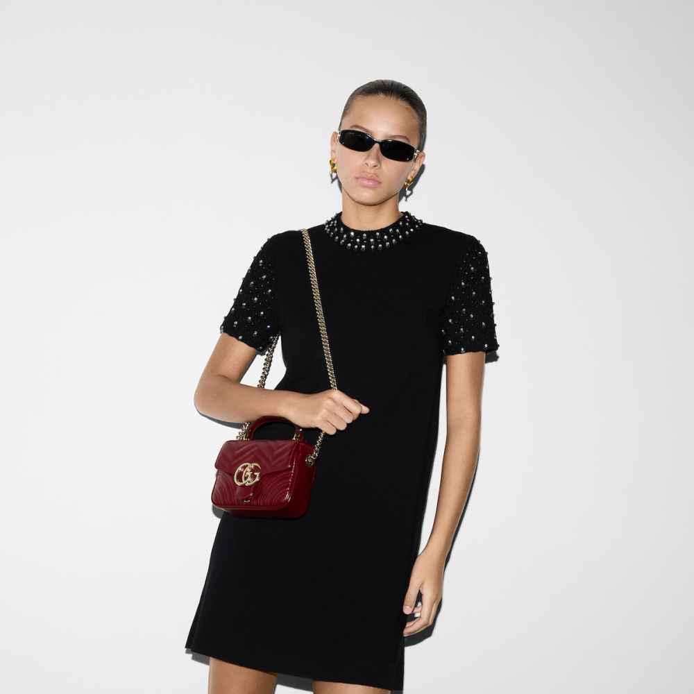 Gucci Marmont Wine Small Top Handle Bag-9