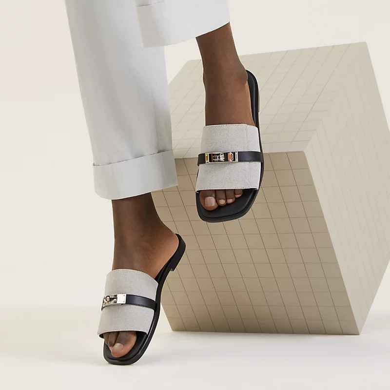 Hermes Light Grey Premium Gabriel Flip-flop-5