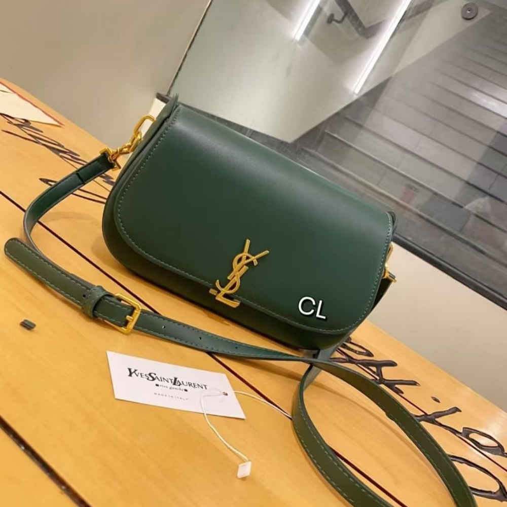 YSL Saint Laurent Voltaire Leather Green Shoulder Bag-thumb-0