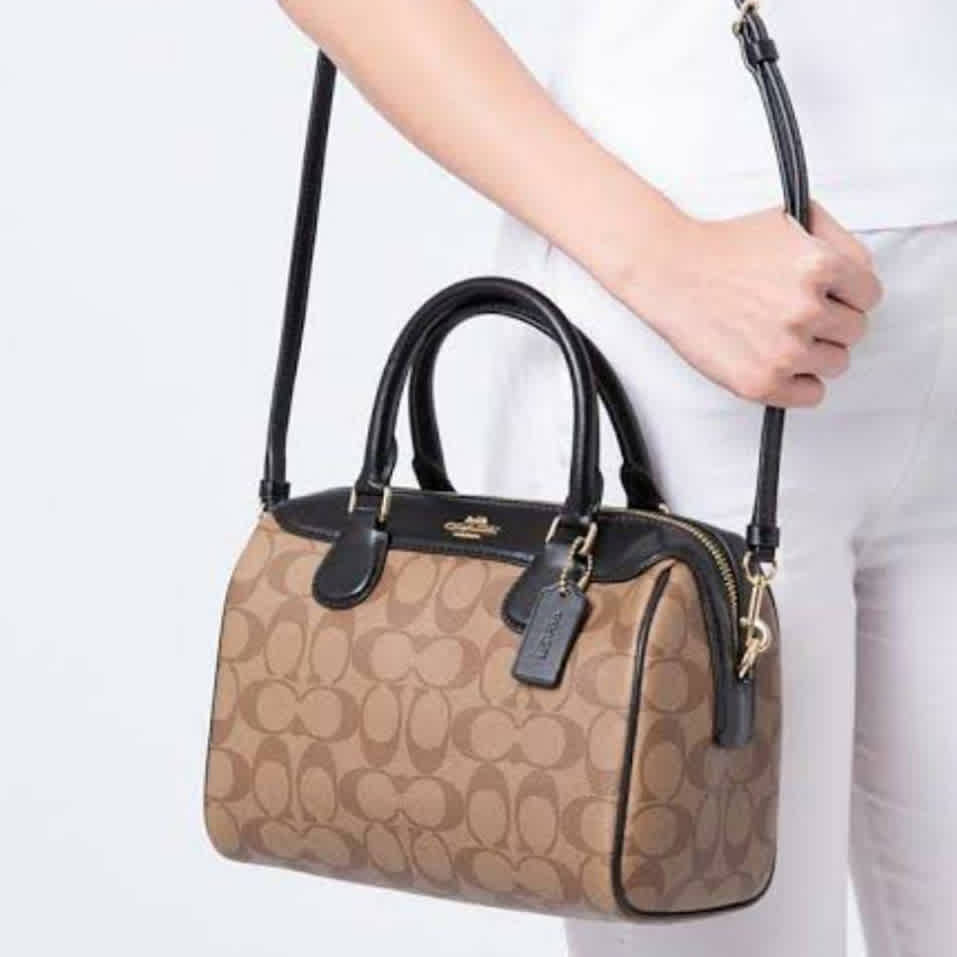 Coach Mini Bennett Satchel in Signature Black & Beige Canvas Bag-thumb-0