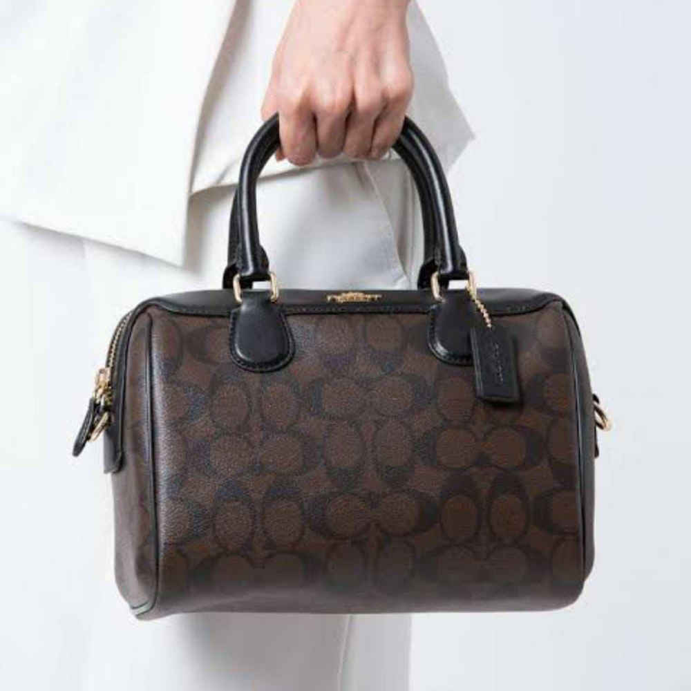 Coach Mini Bennett Satchel in Signature Dark Brown Canvas Bag-1