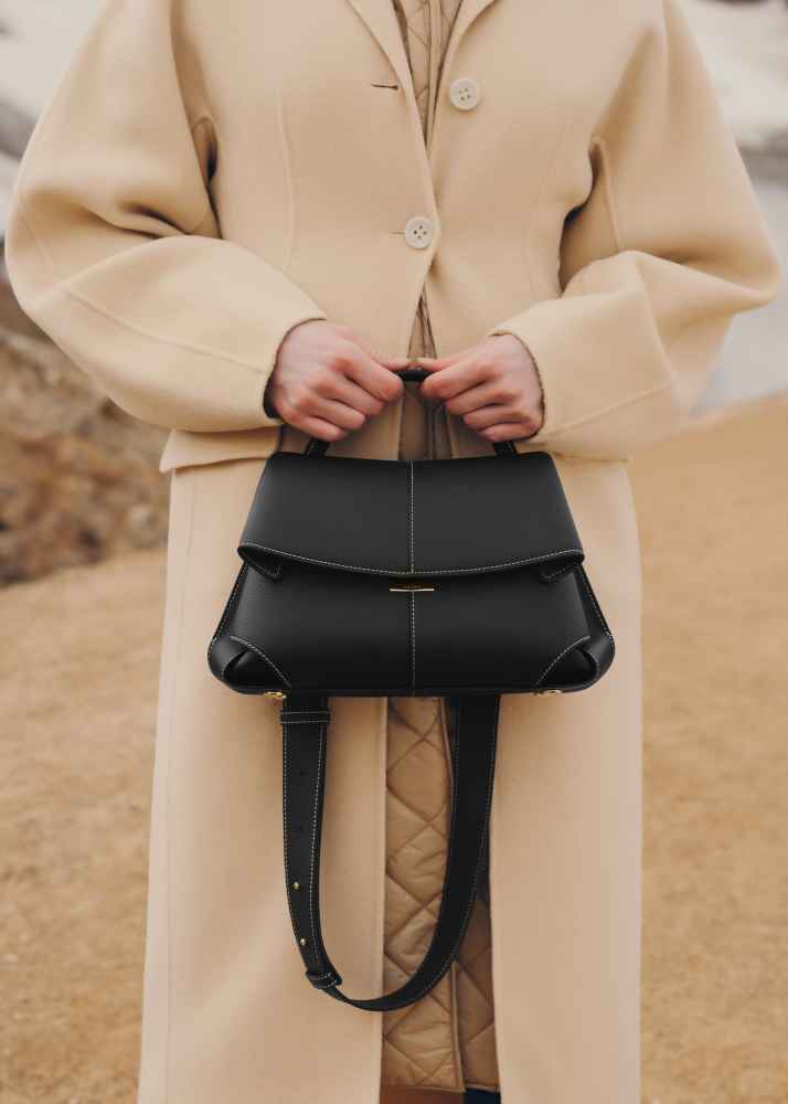 Polene Mokki Edition Textured Black Shoulder Bag-thumb-3