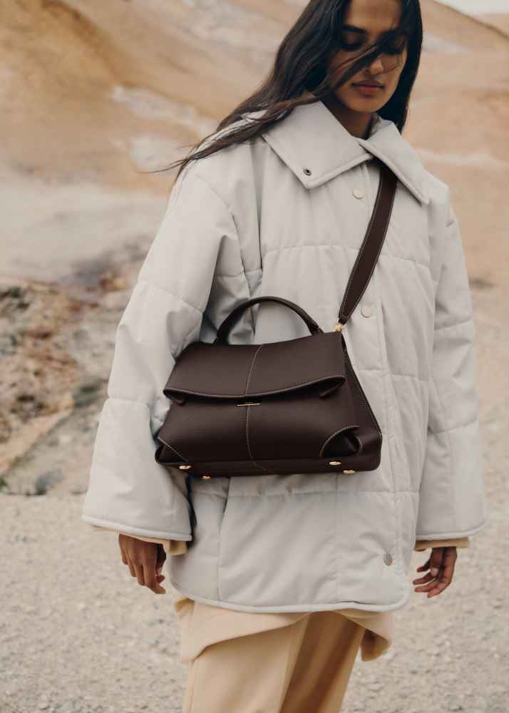 Polene Mokki Edition Textured Dark Brown Shoulder Bag-thumb-2