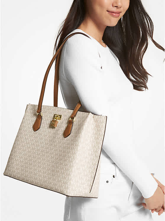 Michael Kors Ruby Large Logo White Tote Bag-thumb-1