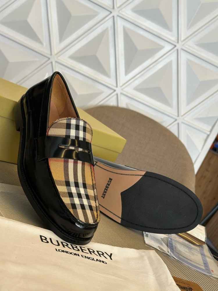 Burberry Matte Black Premium Quality Leather Loafers-thumb-1