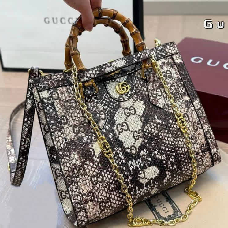 Gucci GG Diana Python Design Black & White Handbag-1