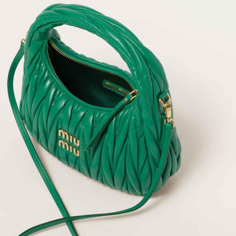 Miu Miu Wander Matlasse Nappa Leather Green Hobo Bag-3