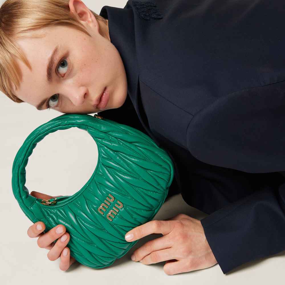 Miu Miu Wander Matlasse Nappa Leather Green Hobo Bag-5