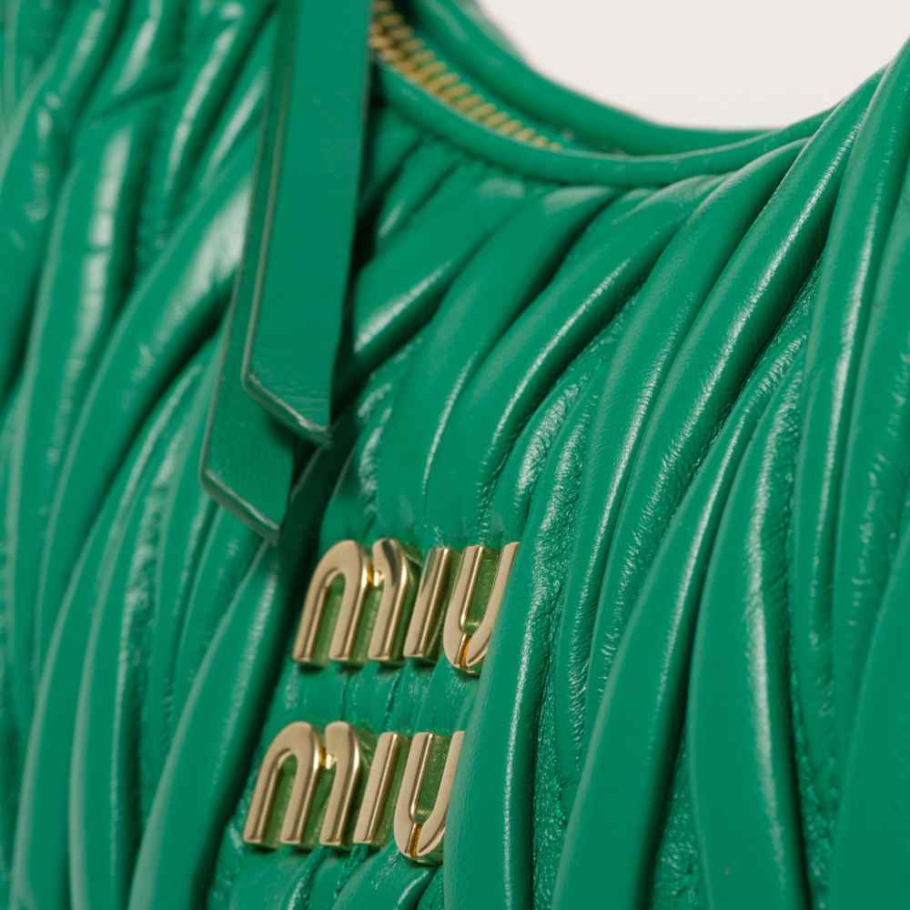 Miu Miu Wander Matlasse Nappa Leather Green Hobo Bag-4