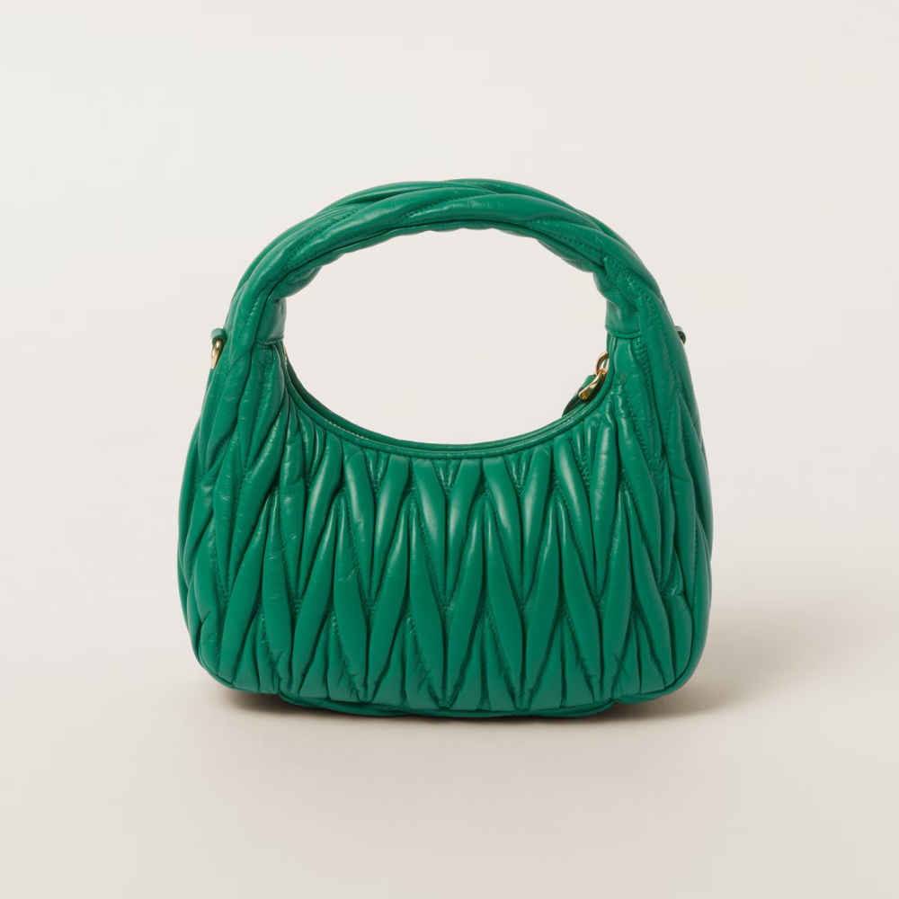 Miu Miu Wander Matlasse Nappa Leather Green Hobo Bag-1
