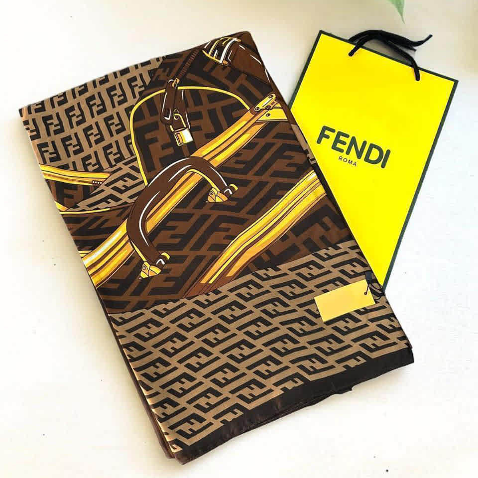 Fendi "FF" Designer Brown Silk Stole-3